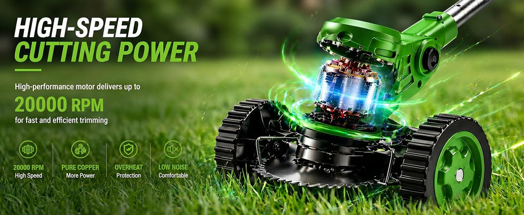 Cordless Weed Wacker with 2 Batteries, Lightweight 21V Weed Trimmer with Wheels, Electric Grass Trimmer, Adjustable Shaft Lawn Tool for Small Yard Tight Spaces