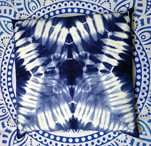 Tie Dye Shibori Cushion Covers, Indigo Blue Pillow Covers, Decorative Cotton Throw, Shibori Sofa Pillow Cases, Bohemian Pillow Shams Outdoor Cushion Cover 16x16 (50)