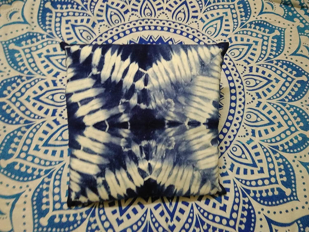 Tie Dye Shibori Cushion Covers, Indigo Blue Pillow Covers, Decorative Cotton Throw, Shibori Sofa Pillow Cases, Bohemian Pillow Shams Outdoor Cushion Cover 16x16 (50)
