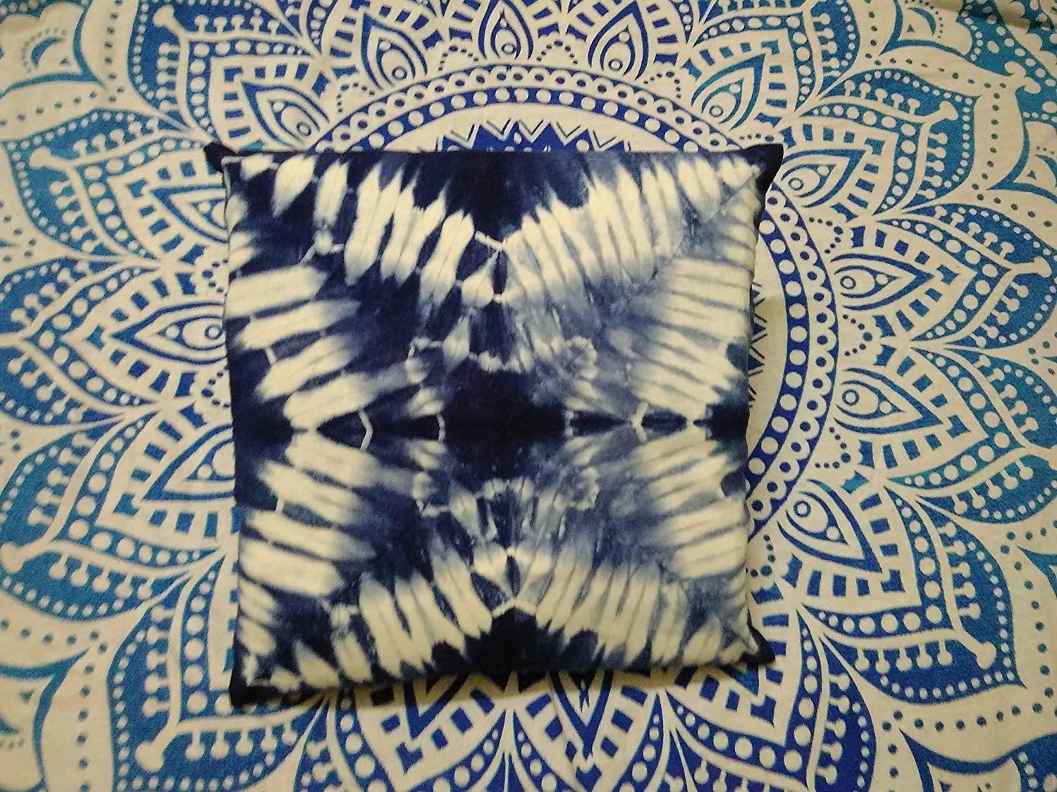 Tie Dye Shibori Cushion Covers, Indigo Blue Pillow Covers, Decorative Cotton Throw, Shibori Sofa Pillow Cases, Bohemian Pillow Shams Outdoor Cushion Cover 16x16 (50)