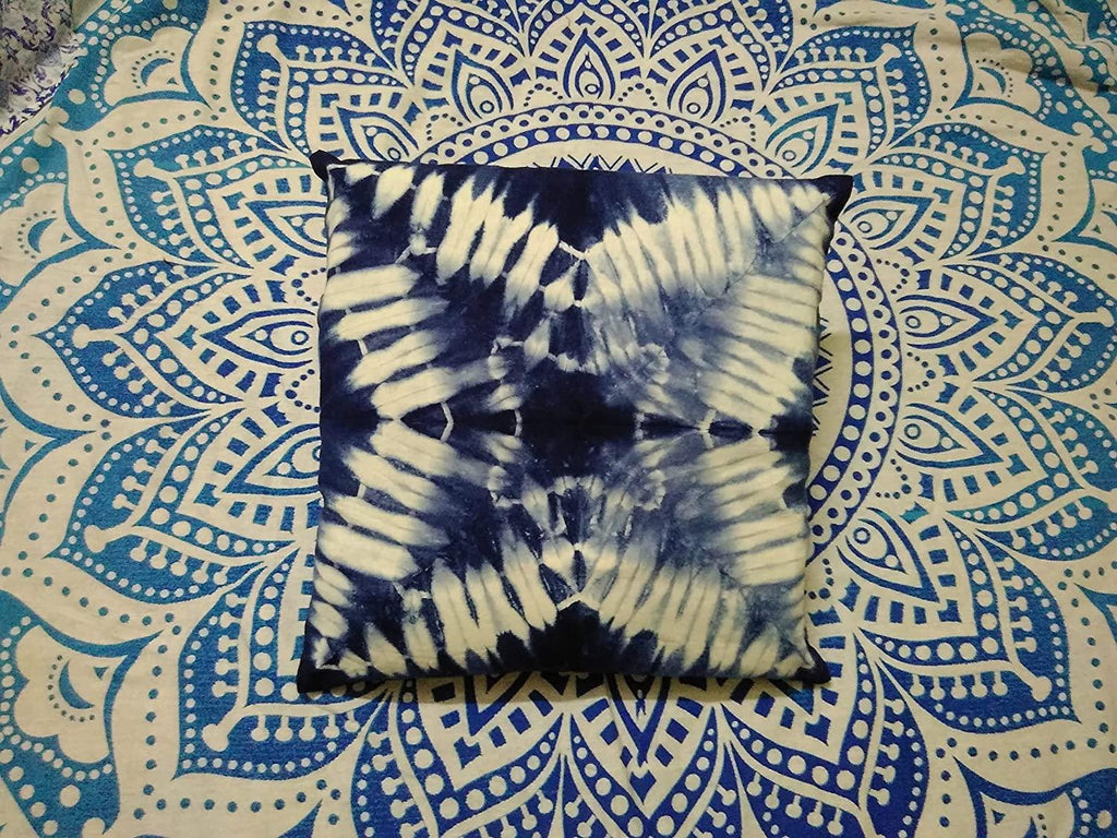 Tie Dye Shibori Cushion Covers, Indigo Blue Pillow Covers, Decorative Cotton Throw, Shibori Sofa Pillow Cases, Bohemian Pillow Shams Outdoor Cushion Cover 16x16 (50)