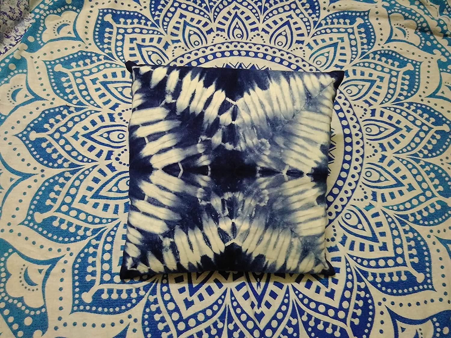 Tie Dye Shibori Cushion Covers, Indigo Blue Pillow Covers, Decorative Cotton Throw, Shibori Sofa Pillow Cases, Bohemian Pillow Shams Outdoor Cushion Cover 16x16 (50)