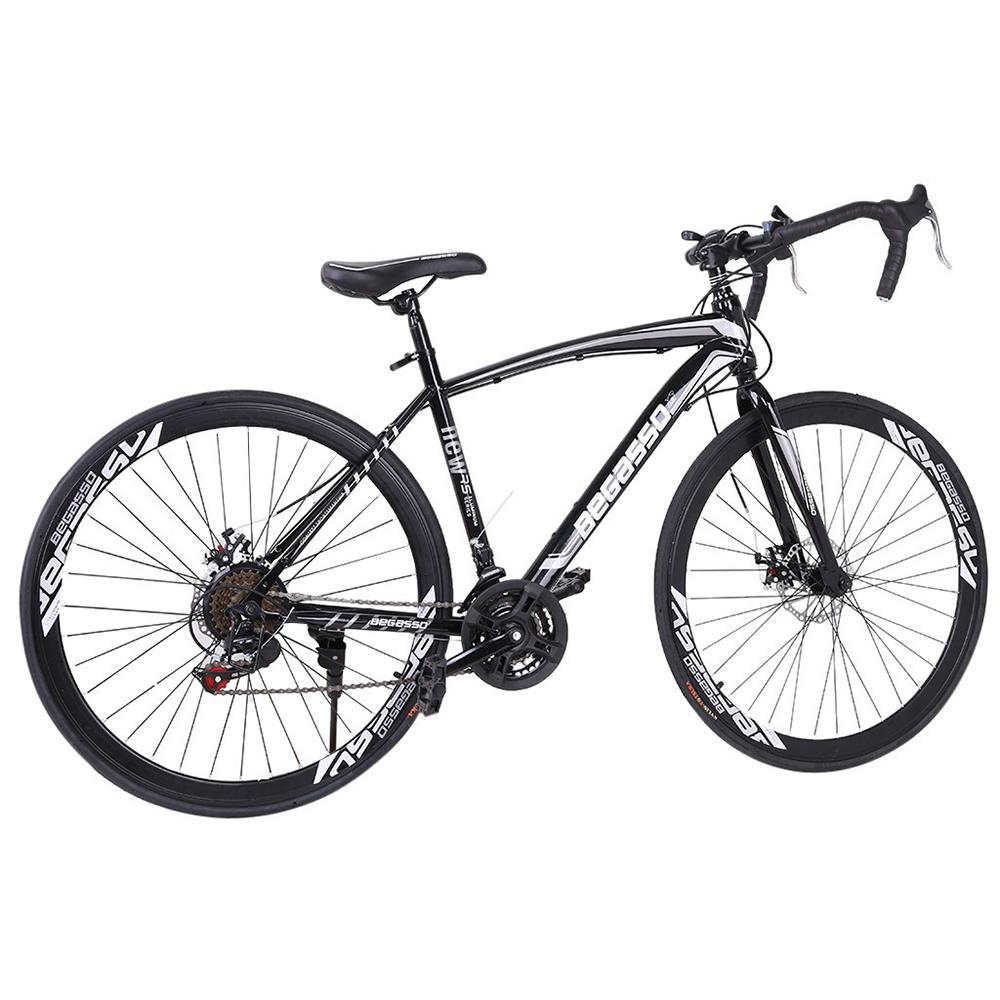 700c Road Bike, 21-Speed Bike, Mens Bike Womens Bike, Double Disc Brake Suspension Bike - Black