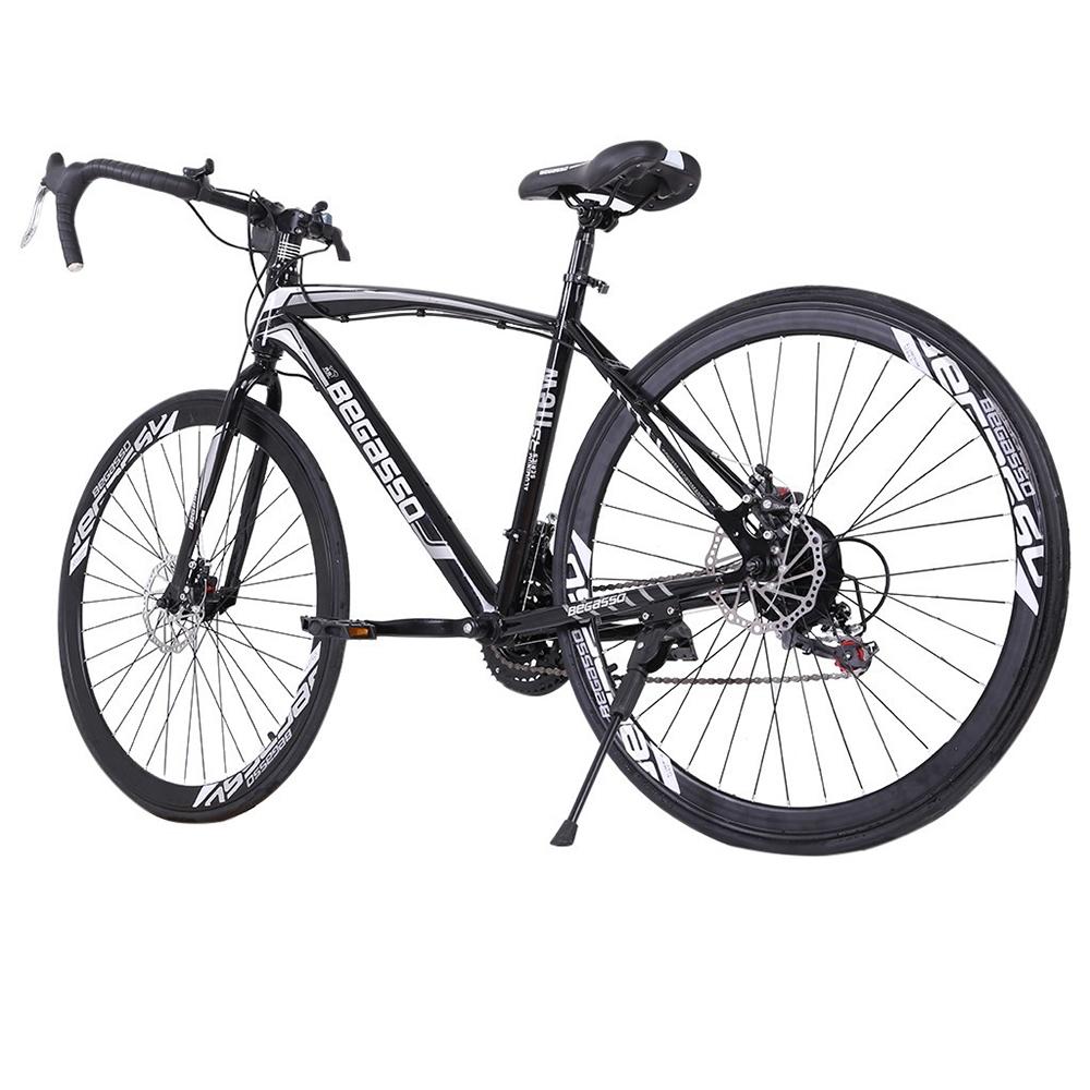 700c Road Bike, 21-Speed Bike, Mens Bike Womens Bike, Double Disc Brake Suspension Bike - Black