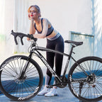 700c Road Bike, 21-Speed Bike, Mens Bike Womens Bike, Double Disc Brake Suspension Bike - Black
