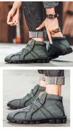 Men's Outdoor Soft Wear Resistant Lightweight Mid-cut Lace-up Stitched Martin Boots