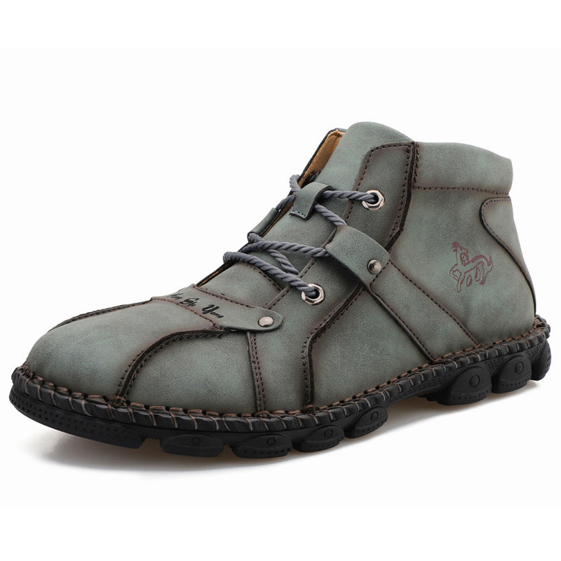 Men's Outdoor Soft Wear Resistant Lightweight Mid-cut Lace-up Stitched Martin Boots