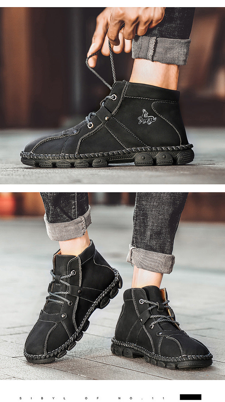Men's Outdoor Soft Wear Resistant Lightweight Mid-cut Lace-up Stitched Martin Boots