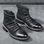 Vintage Zip Round Tie Leather Boots