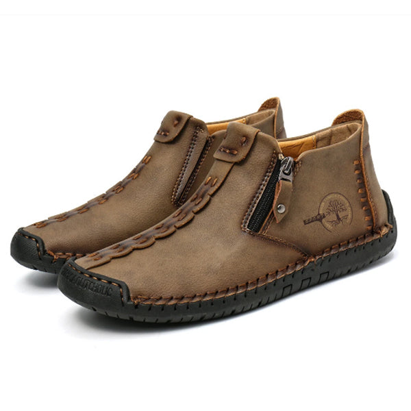 Men Hand Stitching Leather Non Slip Side Zipper Casual Boots