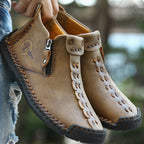 Men Hand Stitching Leather Non Slip Side Zipper Casual Boots
