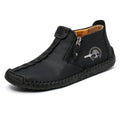 Men Hand Stitching Leather Non Slip Side Zipper Casual Boots