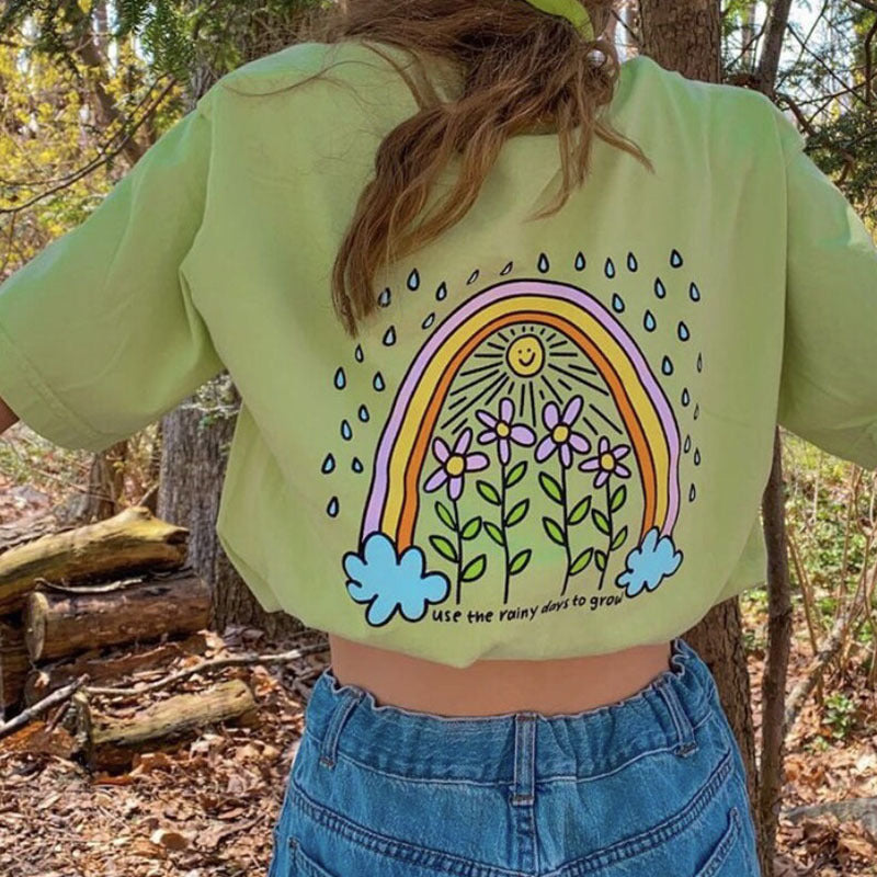 Cute Rainy Day Cartoon Print T-shirt