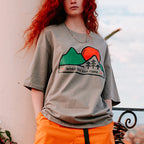 Cartoon Sunset Mountain Forest Three-dimensional Print T-shirt