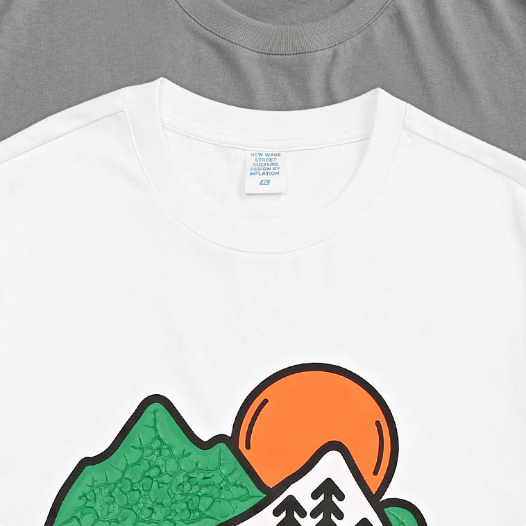 Cartoon Sunset Mountain Forest Three-dimensional Print T-shirt