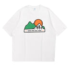 Cartoon Sunset Mountain Forest Three-dimensional Print T-shirt