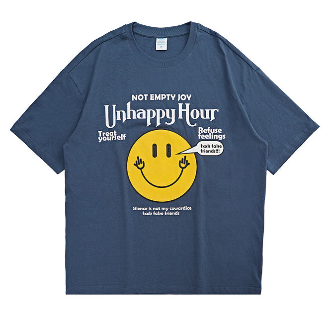 Classic Smiley Texture Printed Short-sleeved T-shirt