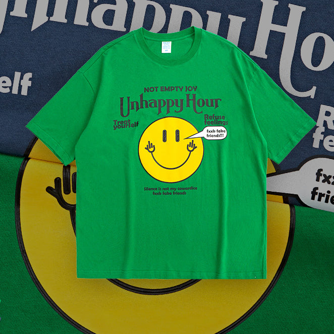 Classic Smiley Texture Printed Short-sleeved T-shirt