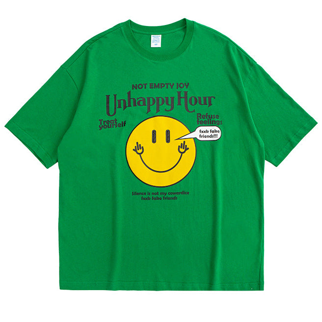 Classic Smiley Texture Printed Short-sleeved T-shirt