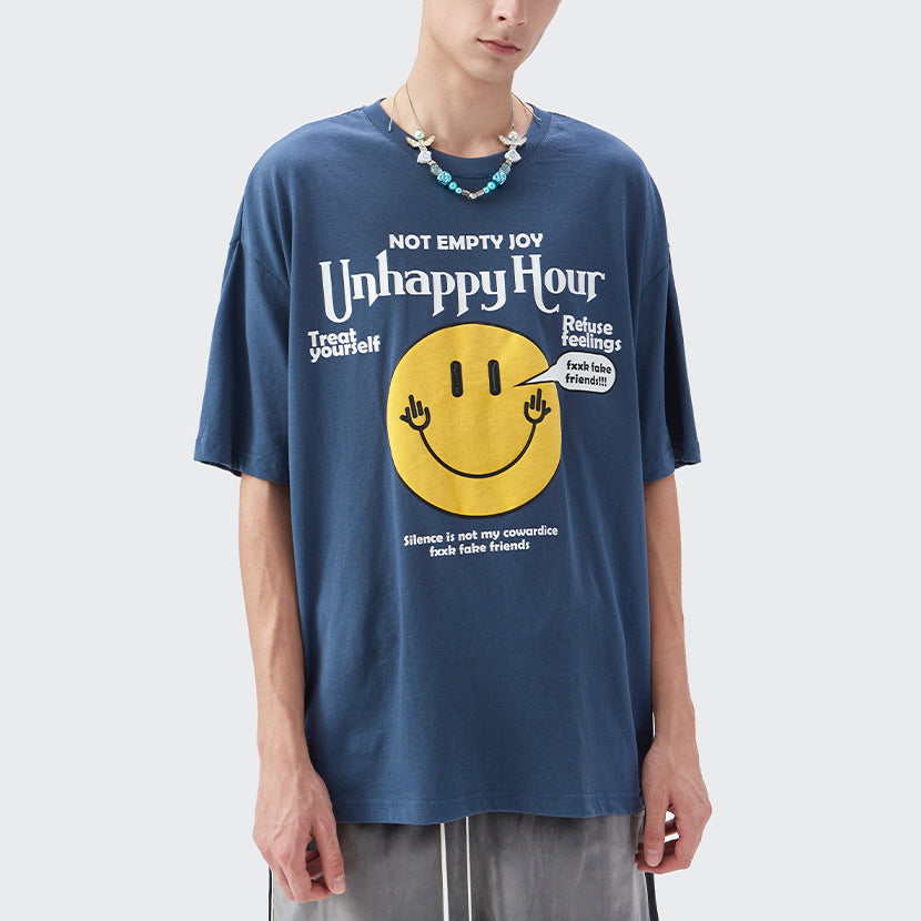 Classic Smiley Texture Printed Short-sleeved T-shirt