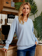 Womens Fashion Solid Color Wild V-neck Loose Blouse
