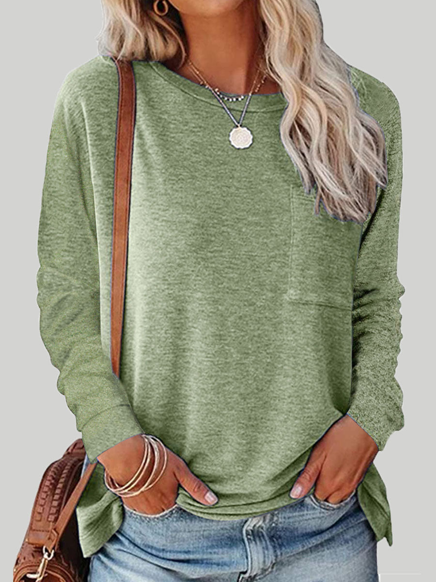 Round Neck Long Sleeve Casual Loose Ladies T-Shirt