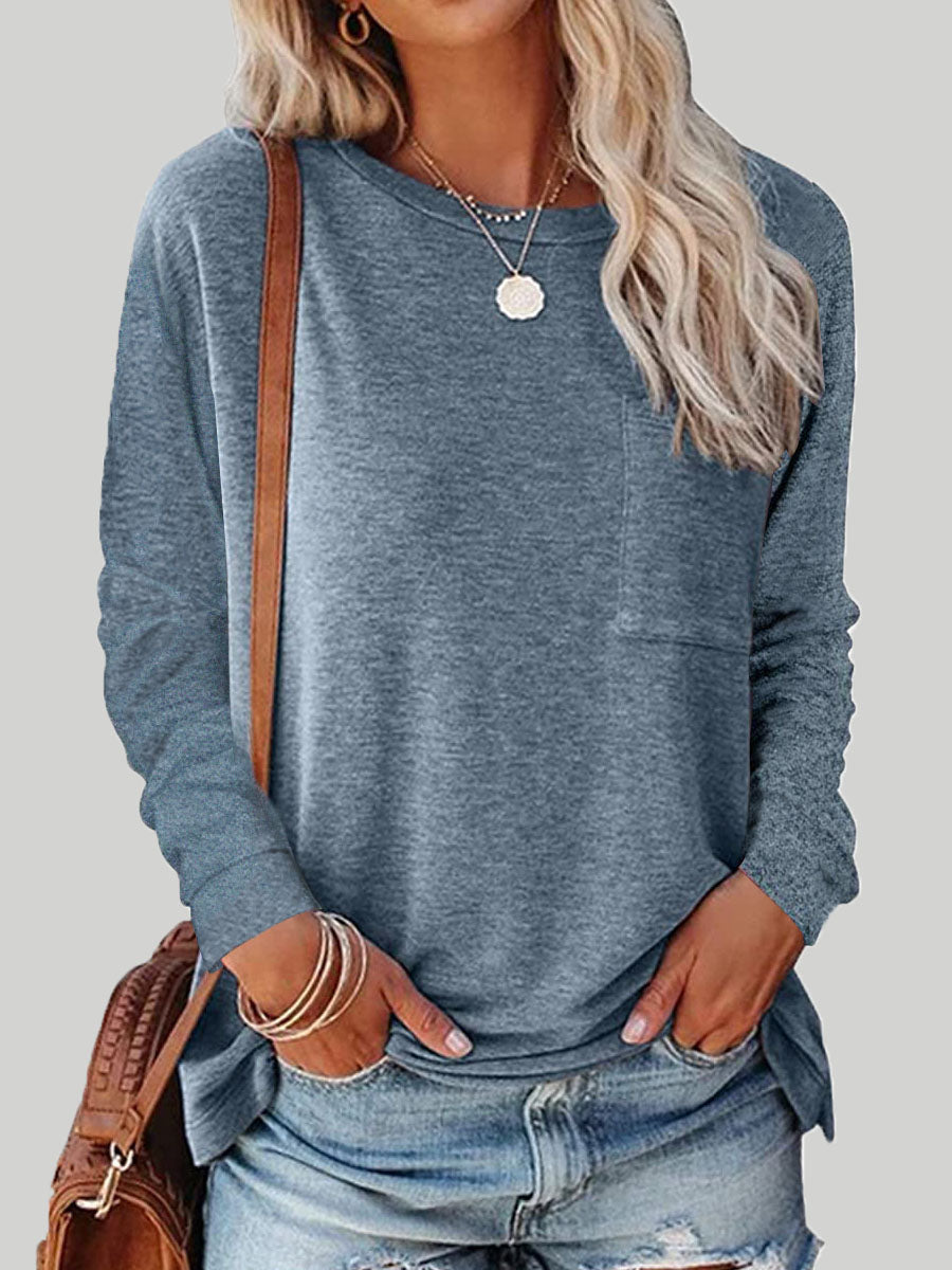 Round Neck Long Sleeve Casual Loose Ladies T-Shirt