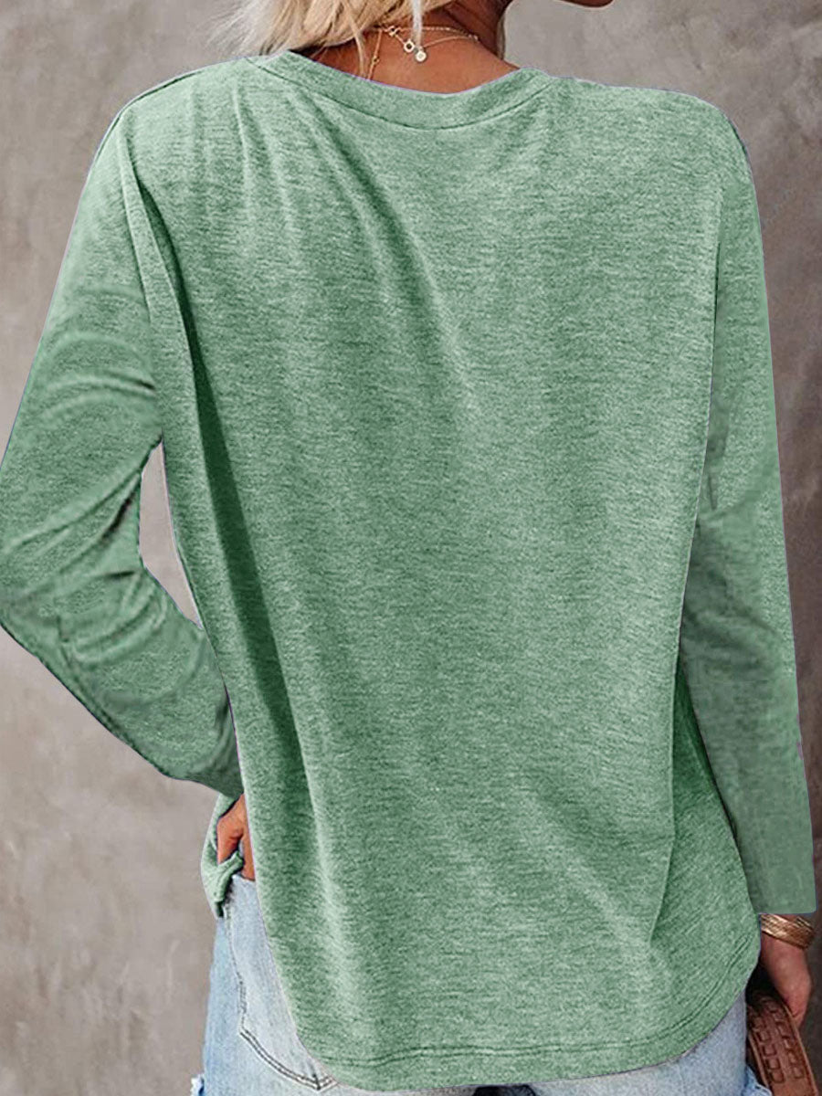 Round Neck Long Sleeve Casual Loose Ladies T-Shirt
