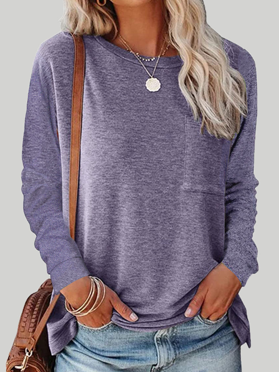 Round Neck Long Sleeve Casual Loose Ladies T-Shirt