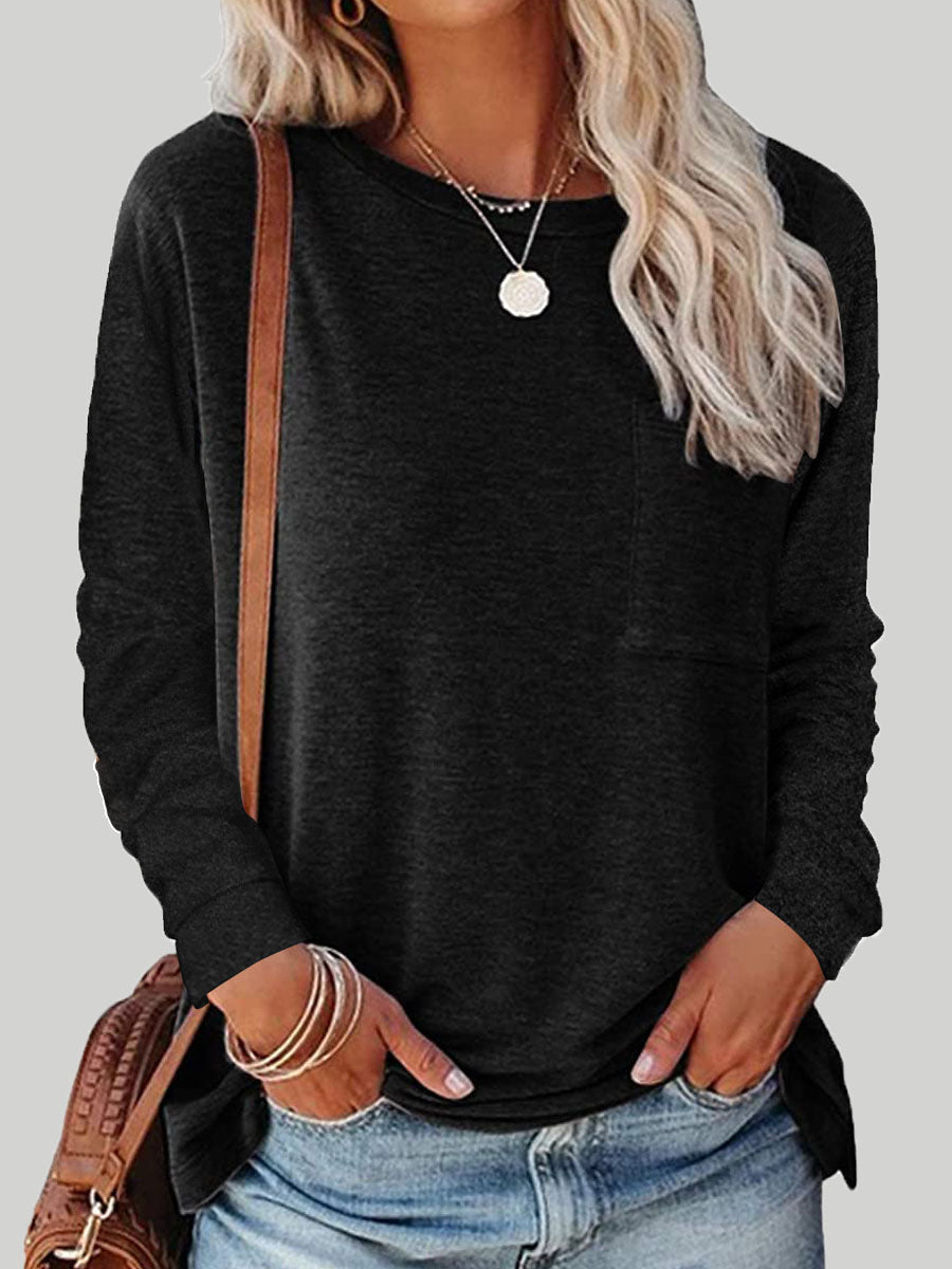 Round Neck Long Sleeve Casual Loose Ladies T-Shirt