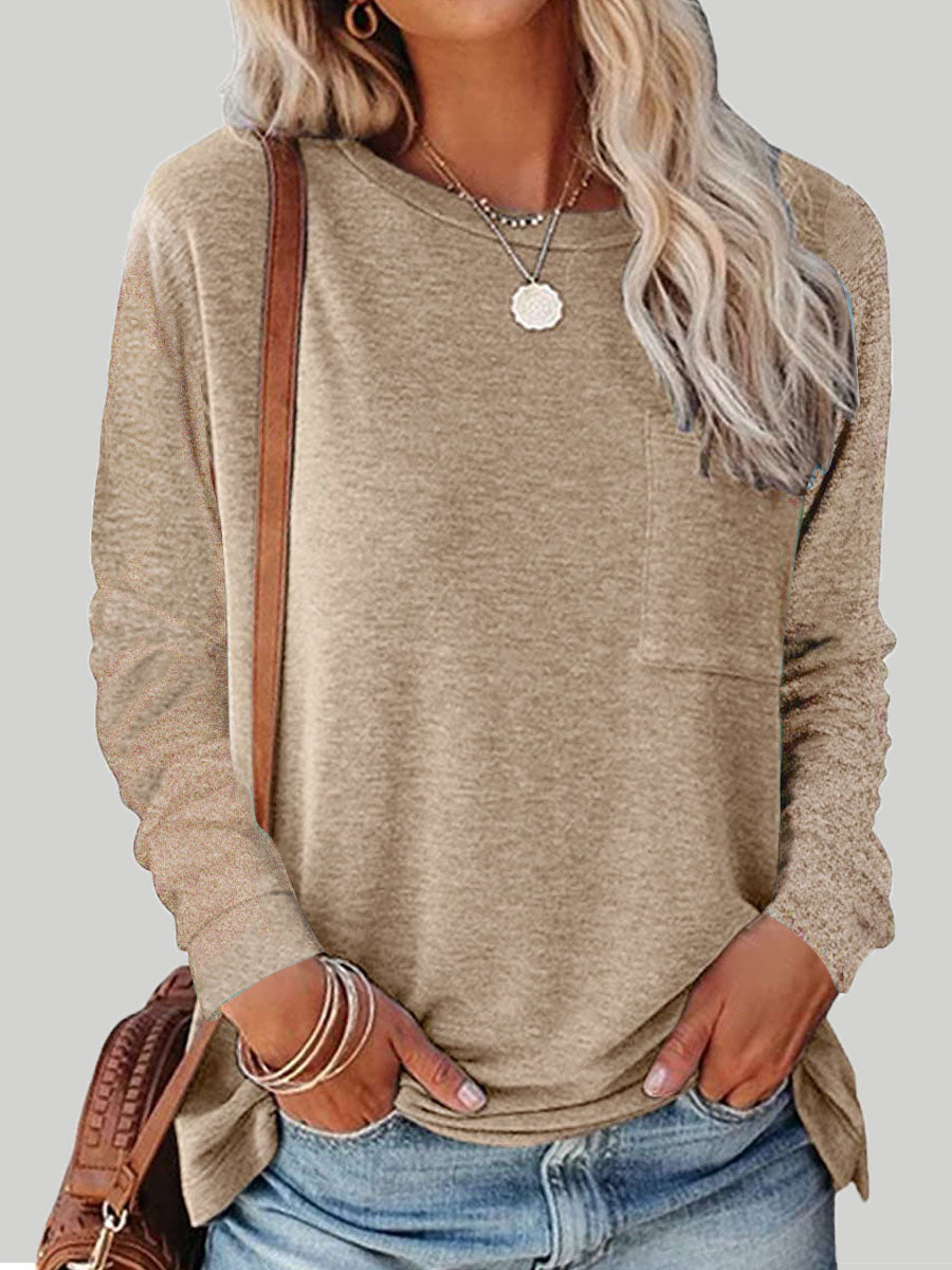 Round Neck Long Sleeve Casual Loose Ladies T-Shirt