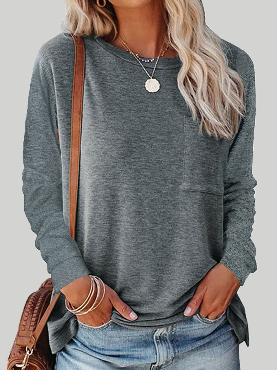 Round Neck Long Sleeve Casual Loose Ladies T-Shirt