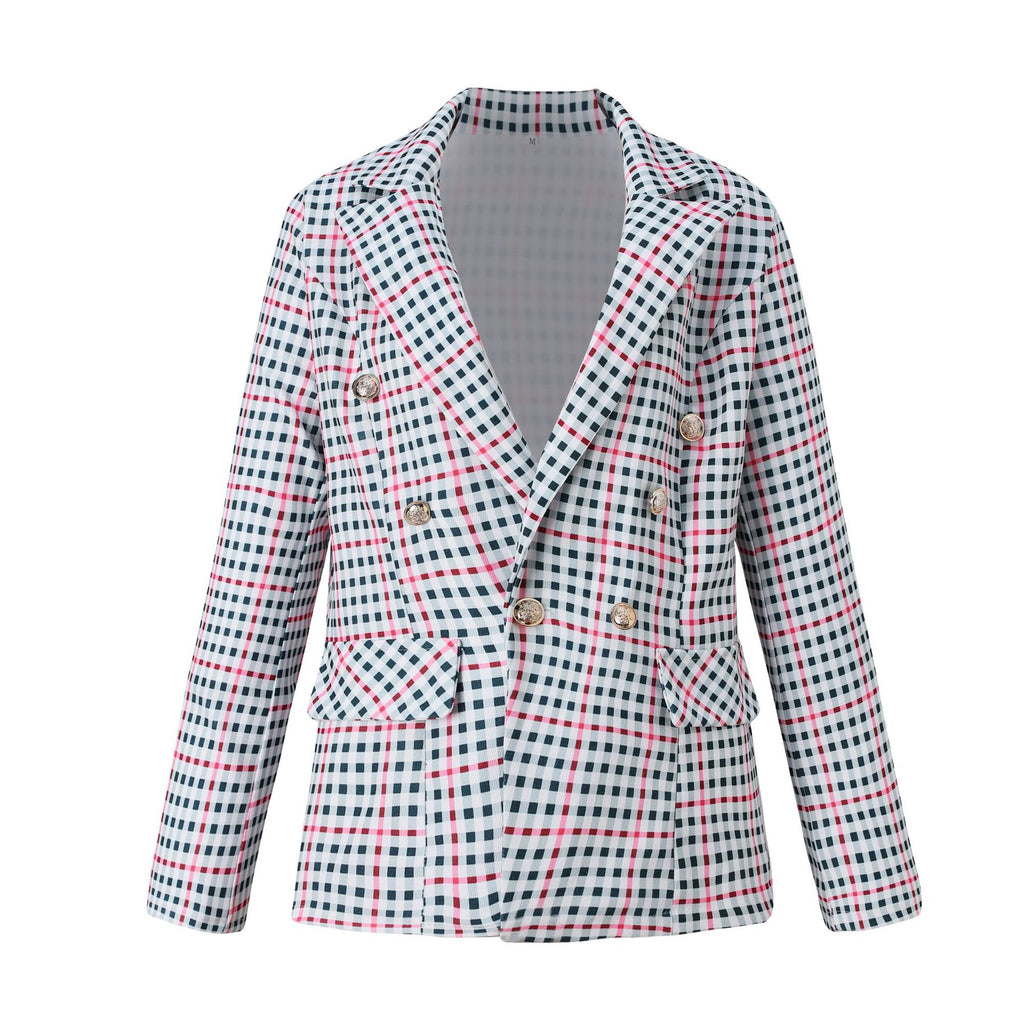 New Long Sleeve Suit Plaid Double Breasted Suit