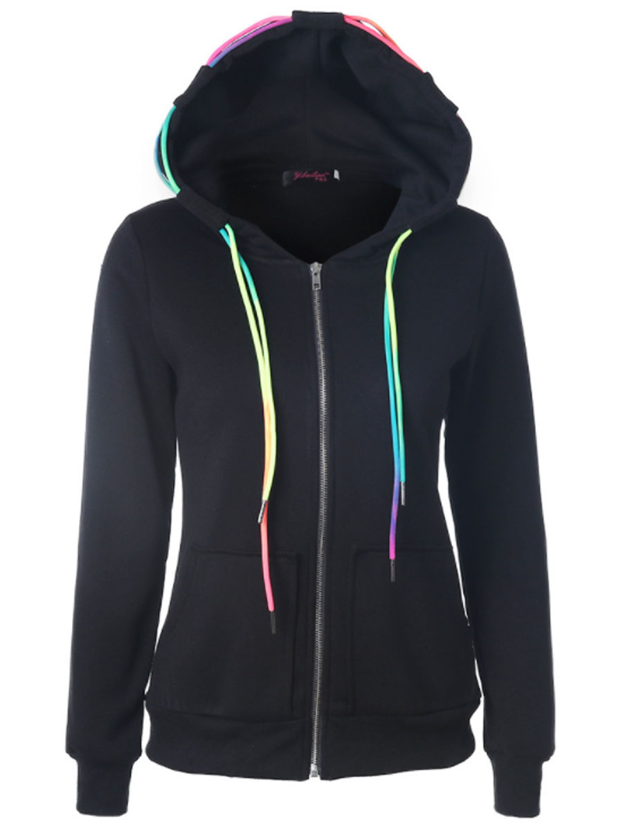 Women's Solid Color Cardigan With Hoodie