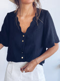 Solid Color Half Sleeve Casual Blouse