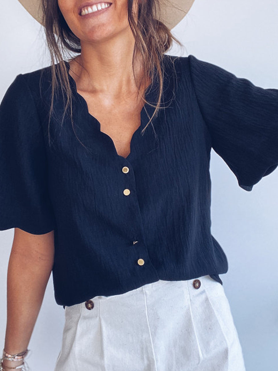 Solid Color Half Sleeve Casual Blouse