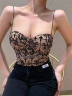 Spring Embroidered Open Back Solid Color Pattern Short Slim Fit Crew Neck Camisole
