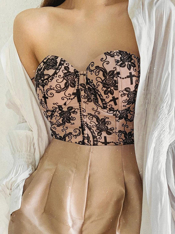 Spring Embroidered Open Back Solid Color Pattern Short Slim Fit Crew Neck Camisole