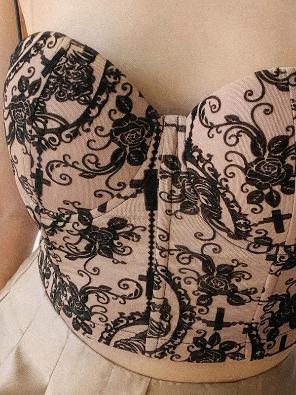 Spring Embroidered Open Back Solid Color Pattern Short Slim Fit Crew Neck Camisole