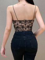 Spring Embroidered Open Back Solid Color Pattern Short Slim Fit Crew Neck Camisole