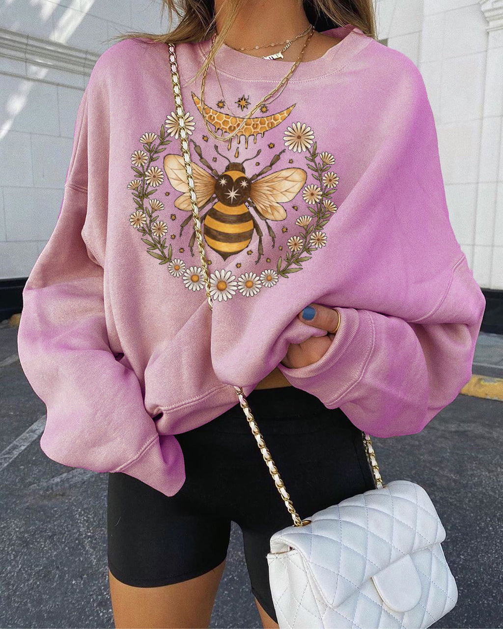Vintage Print Basic Loose Long Sleeve Sweatshirt