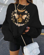 Vintage Print Basic Loose Long Sleeve Sweatshirt