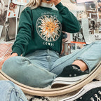 Autumn And Winter Casual Sun Flower Print Crew Neck Sweatshirt