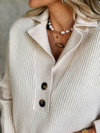 Polo Collar Solid Color Casual Loose Sweater Pullover