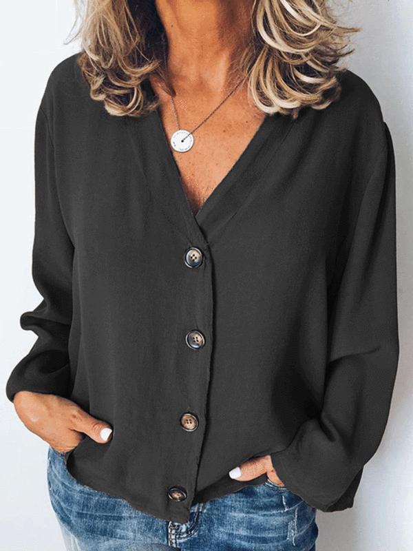 Solid Color Cardigan V-neck Long-sleeved Chiffon Blouse