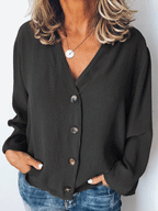 Solid Color Cardigan V-neck Long-sleeved Chiffon Blouse