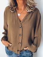 Solid Color Cardigan V-neck Long-sleeved Chiffon Blouse