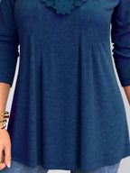 Pure Color Lace Stitching Casual Long-sleeved T-shirt