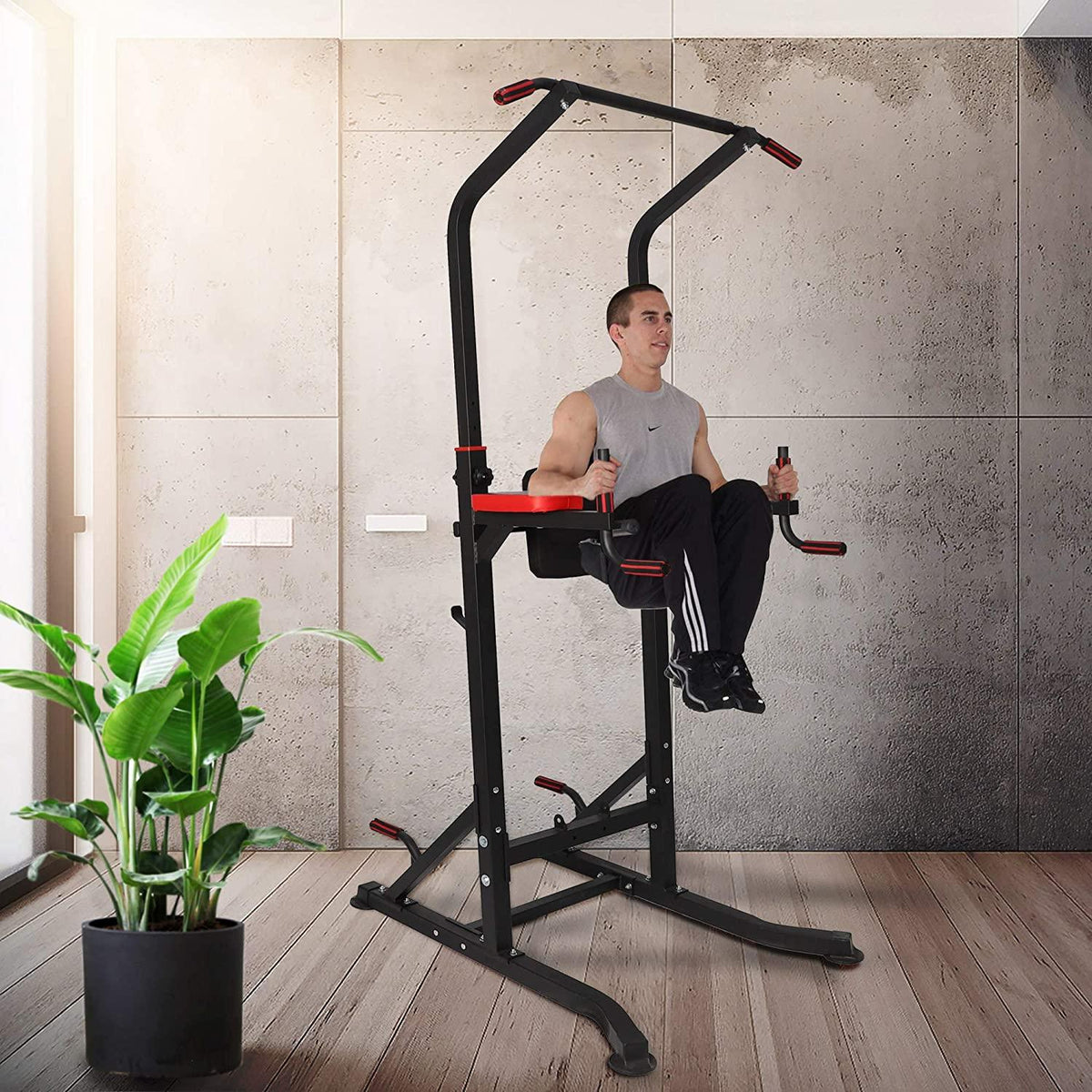 KARMAS PRODUCT Power Tower Home Gym Pull Up Workout Dip Stand Bar Station Adjustable Height Strength Training Fitness Exercise Equipment