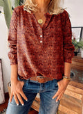 Retro Print Stand Collar Long Sleeve Casual Shirt